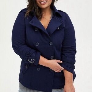 Torrid Double Breasted Fleece Pea Coat with buckle accents navy blue sz 3
